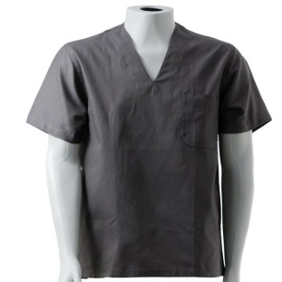 Camisa Em Brim Manga Curta Cinza