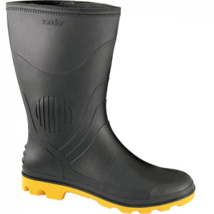 Bota Pvc Preta / Amarelo Cano Médio Sem Forro Vonder
