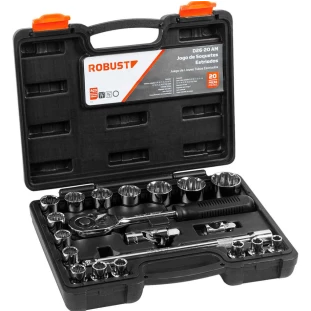 Jogo de Chave Soquete Estriado 1/2 8 a 32mm 20 Peças Robust
